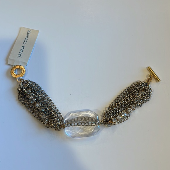 Janna Conner Burnished Gold Plated & Crystal Multi Row Toggle Bracelet NWT - Picture 3 of 4